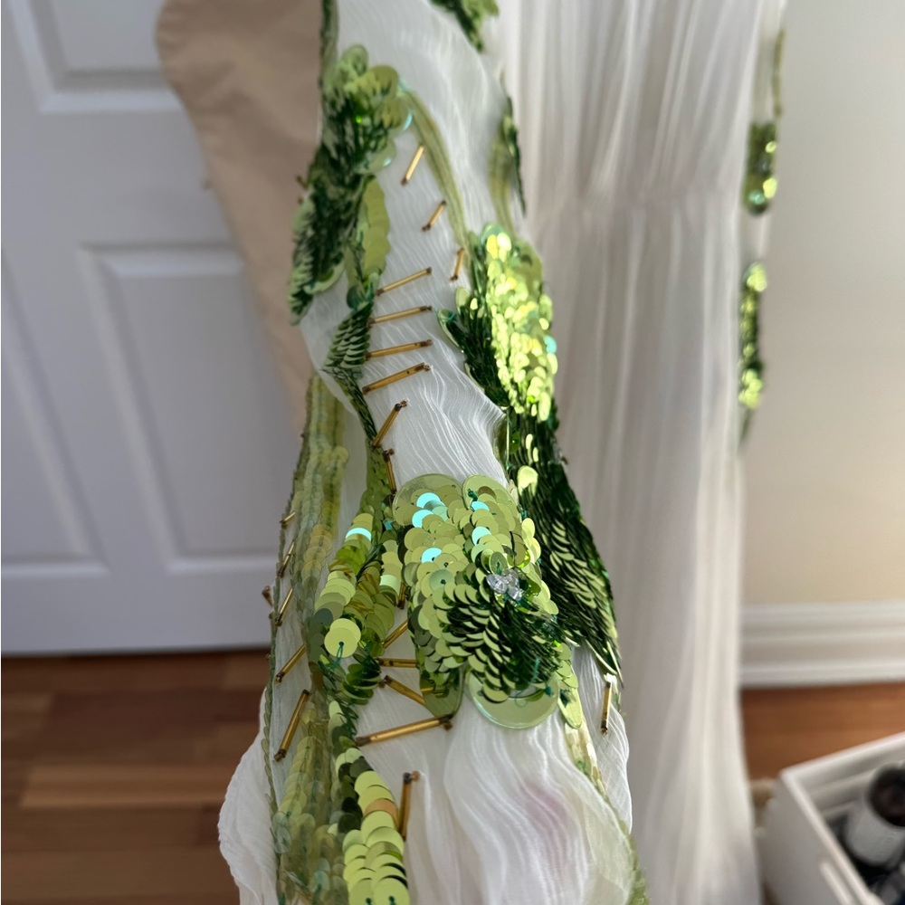 Valentino White Maxi Dress with Green Details - Picture 4 of 12